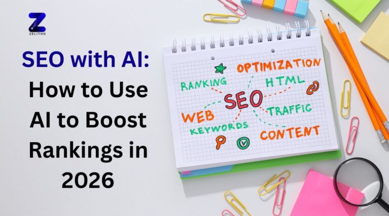 SEO with AI How to Use AI to Boost Rankings in 2025 | ZELITHO BLOGS IMAGE how to use AI for SEO in 2026