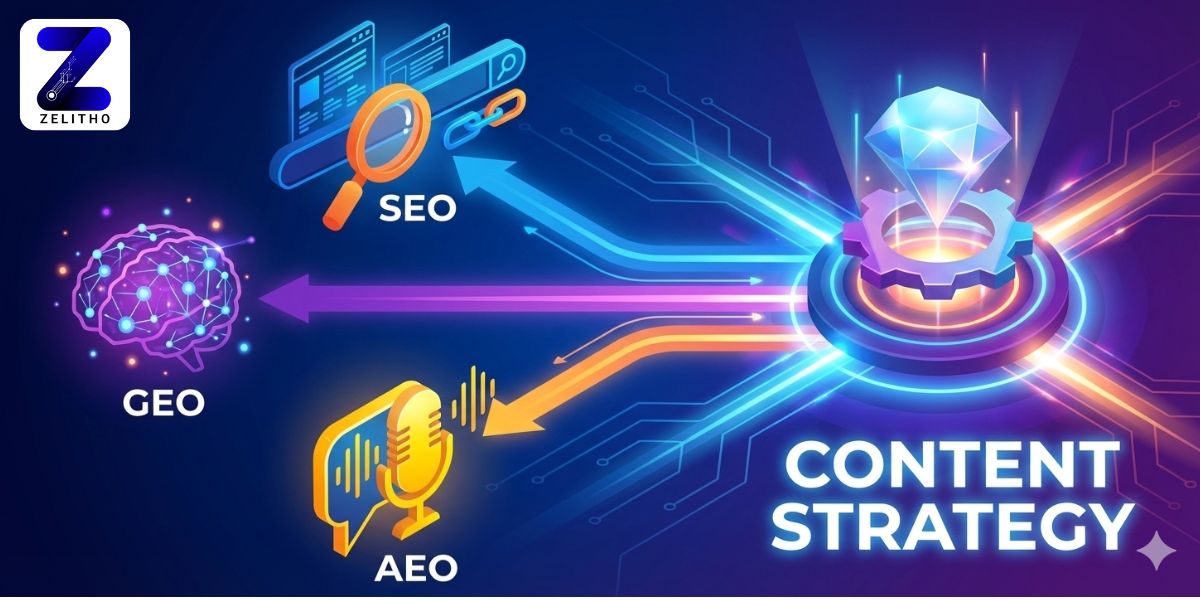 GEO vs SEO vs AEO When to Optimize for Each (And How to Combine Them in One Content Strategy) Blog by Zelitho
