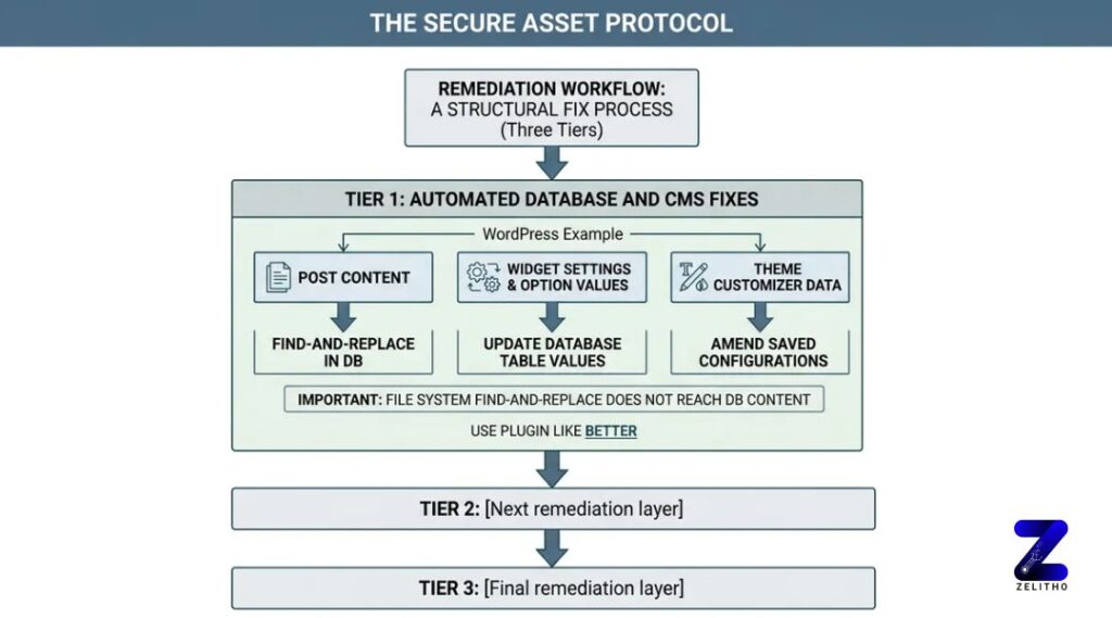 Secure Asset Protocol's remediation workflow - infographic by ZELITHO