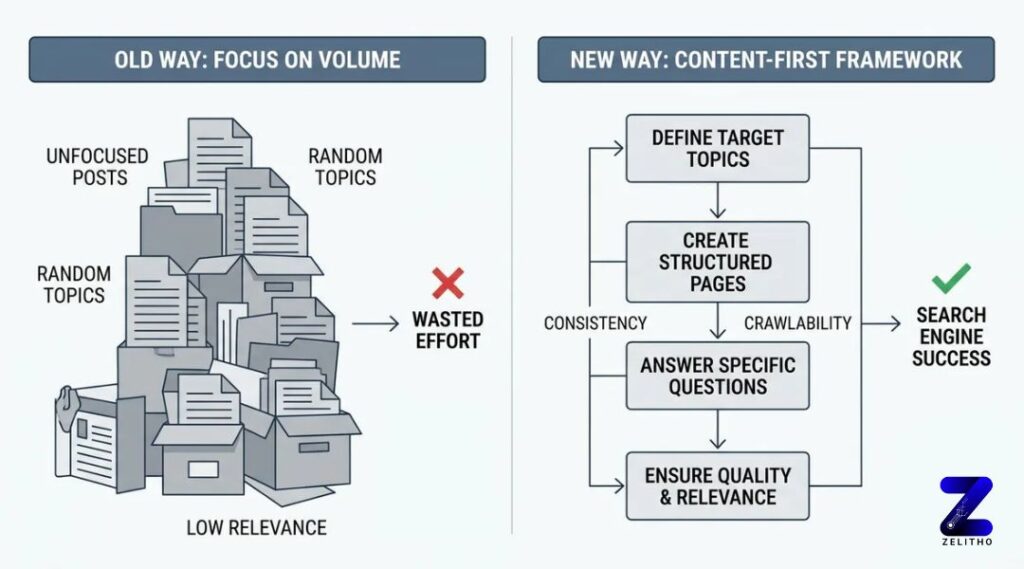 The correct way of dominating content - More content does not mean more traffic - Infographic by ZELITHO