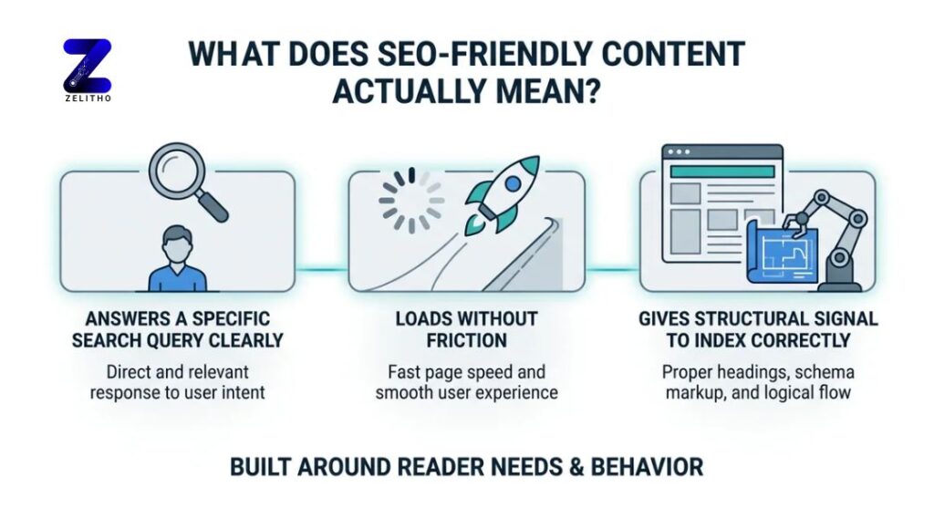 What does SEO Friendly content actually mean - Infographic by ZELITHO