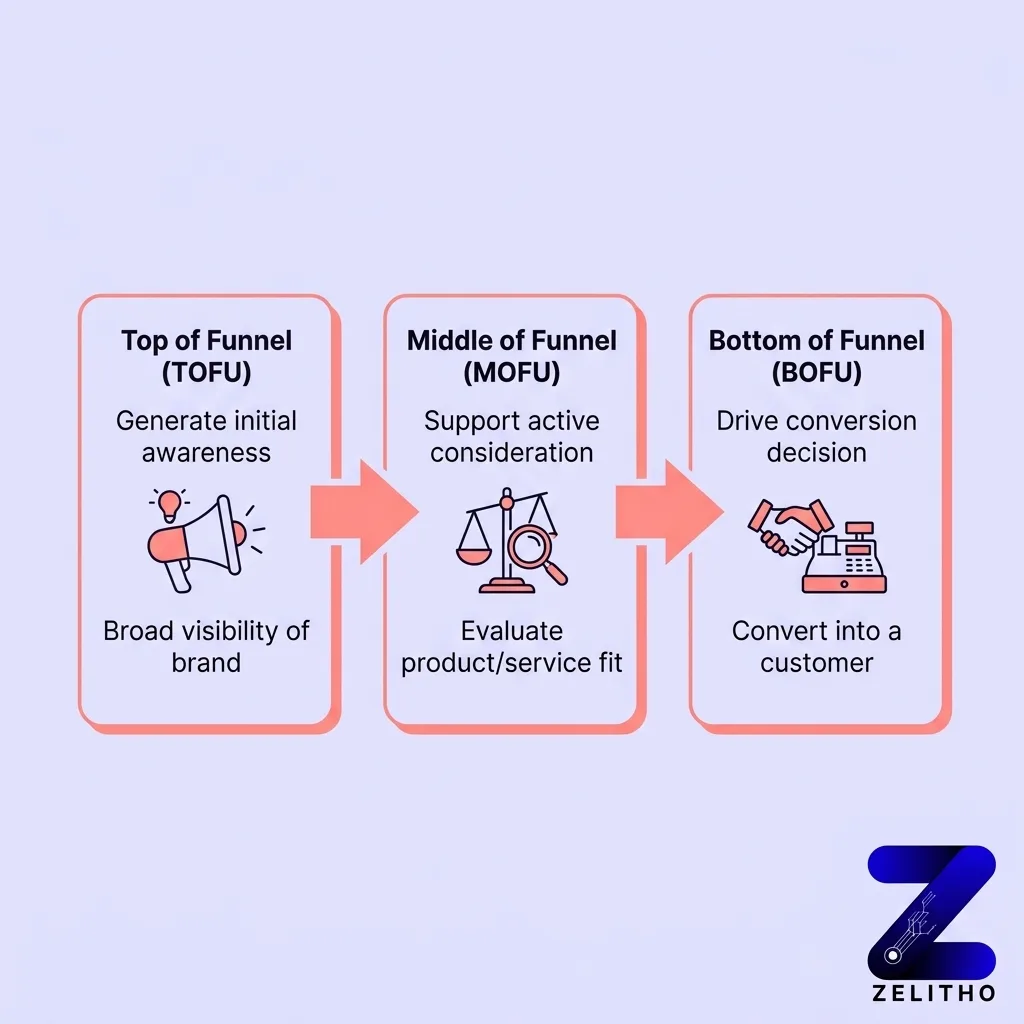 What Is the Content Marketing Funnel? Easy explanation for content funnel infographic by zelitho