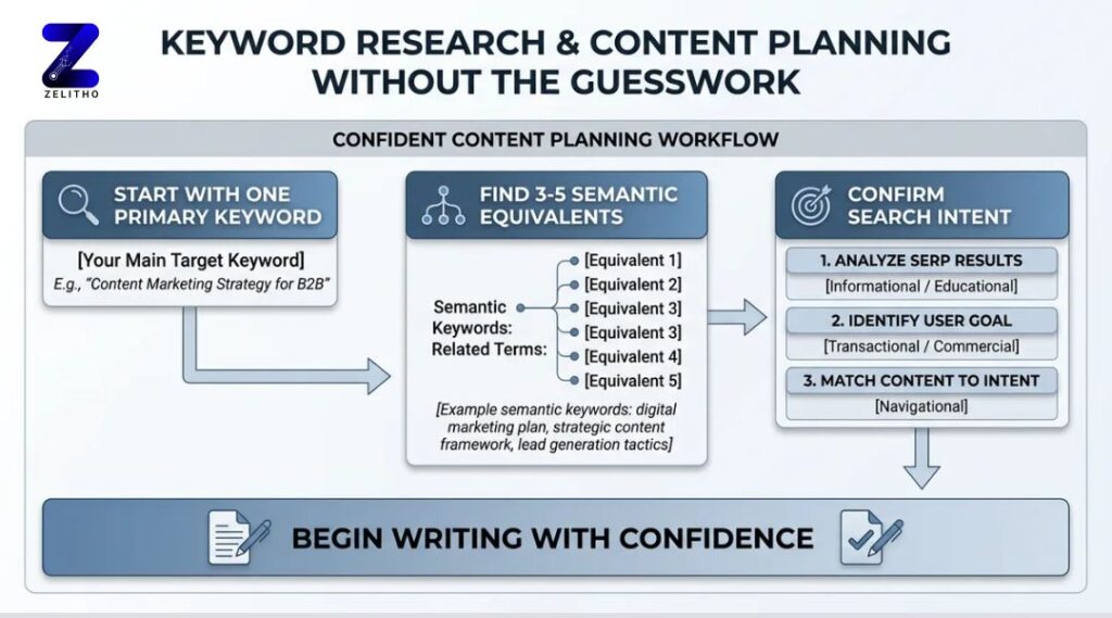 keyword research and content planning without the guesswork - Infographic by Zelitho