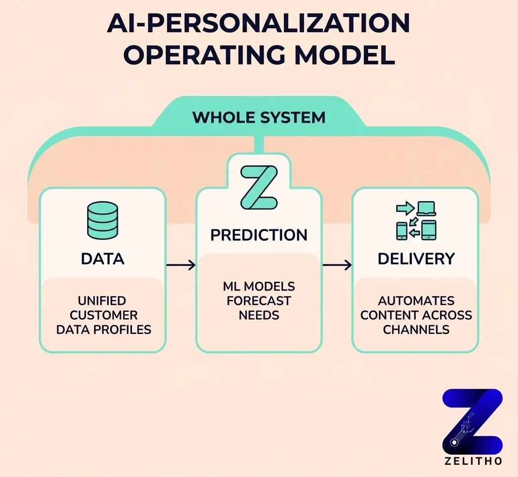 What is AI-powered personalization in marketing? Infographic explaining the AI Personalization Operating Model