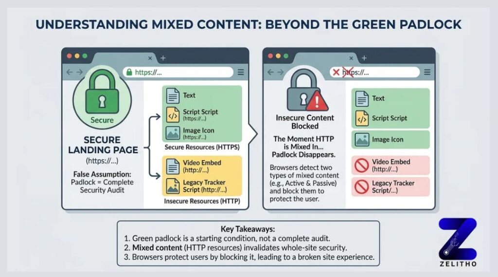 understanding mixed content beyond the green padlock - infographic by ZELITHO