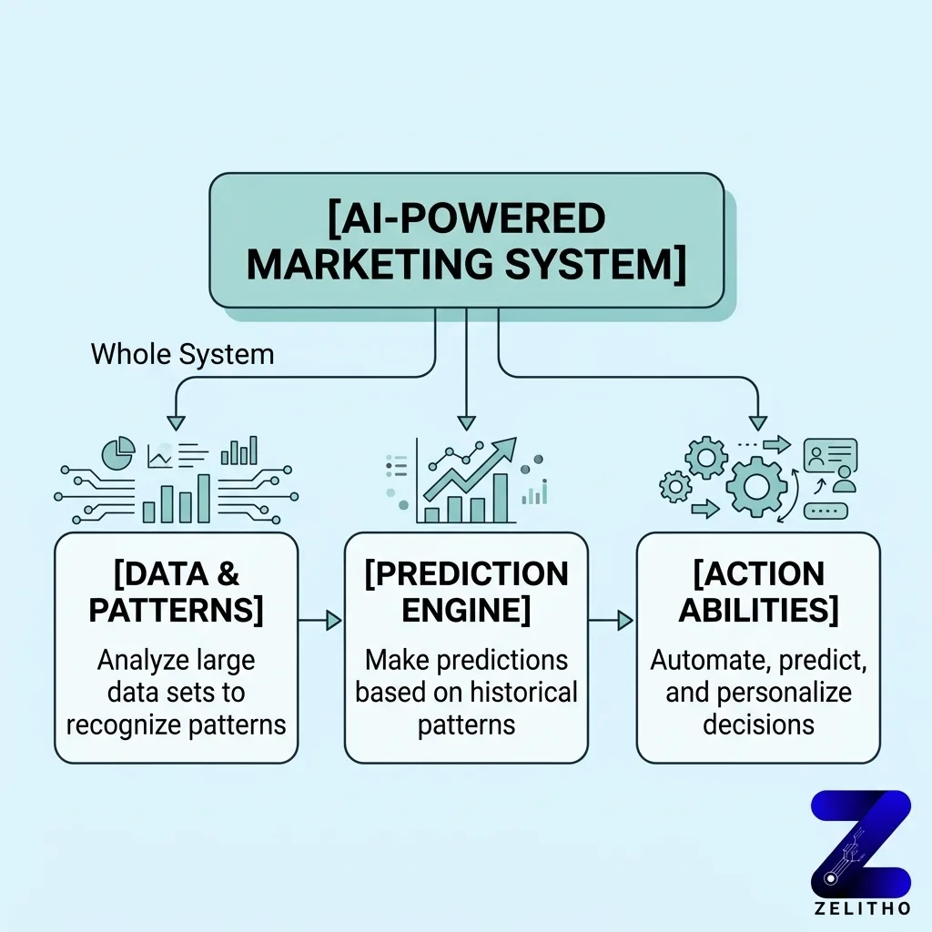 What is AI in marketing in simple words? infographic for AI powered marketing system explained
