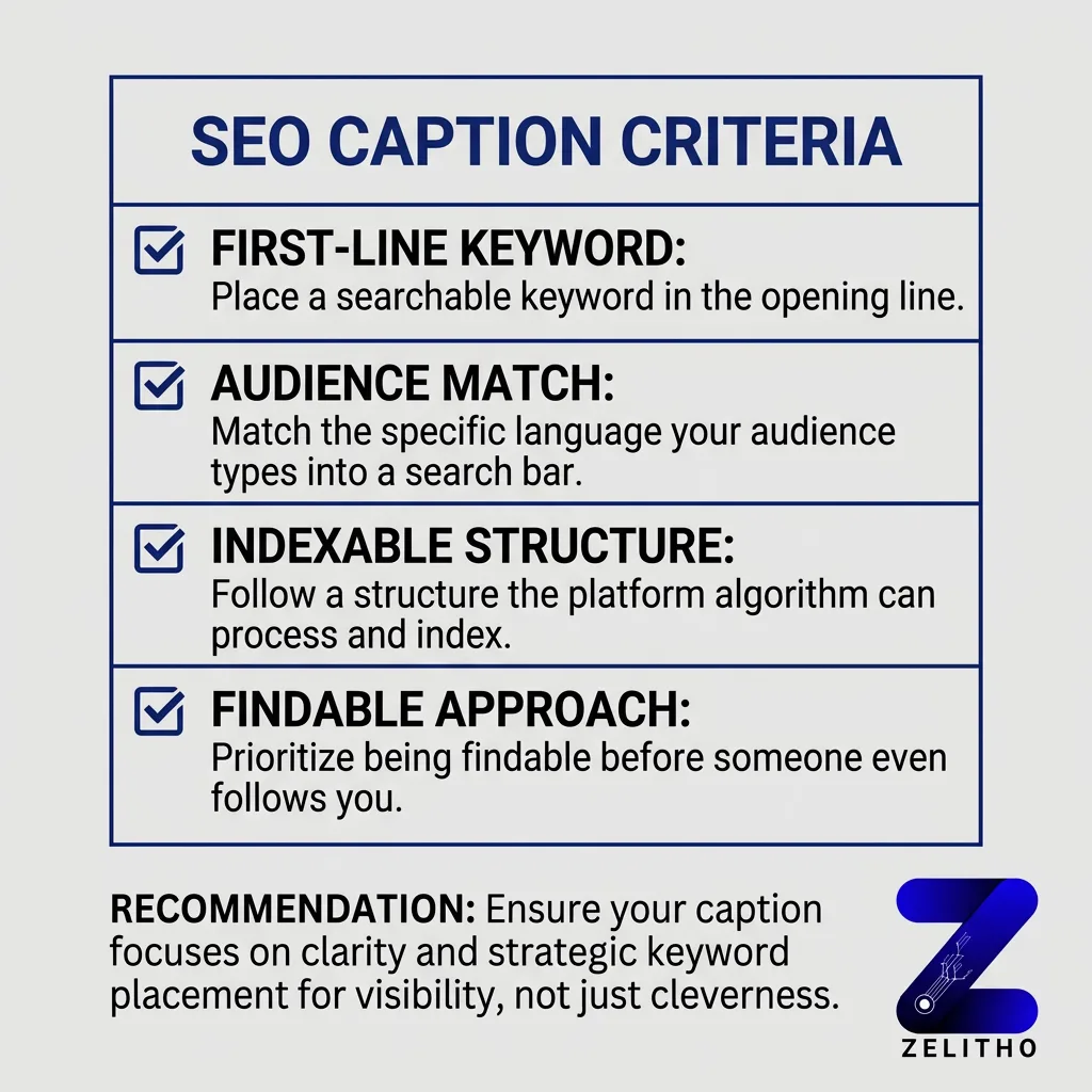 SEO Caption Criteria - What Makes a Social Media Caption SEO-Friendly? infographic by zelitho