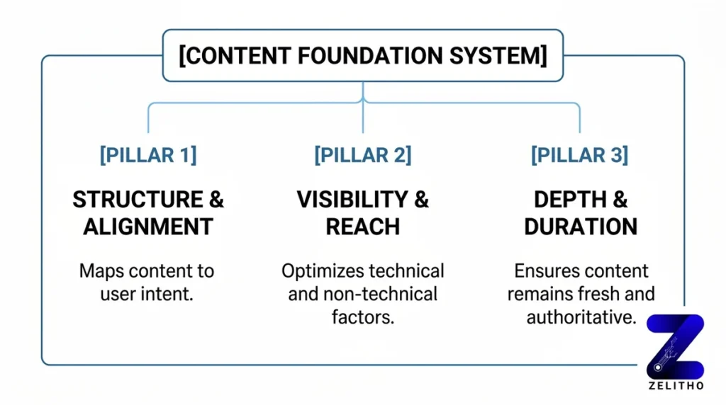 The Content Foundation System: What SEO Content Actually Requires - Image by ZELITHO