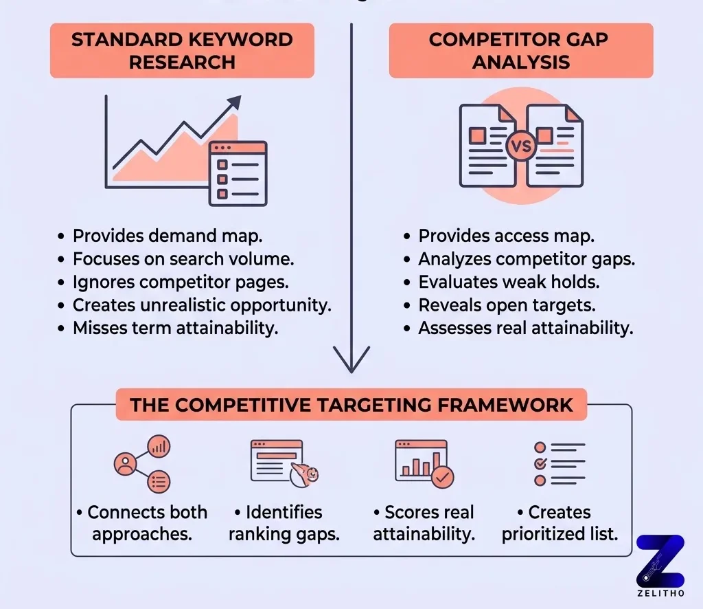 How competitor gap analysis replaces keyword guesswork for good. infographic by zelitho