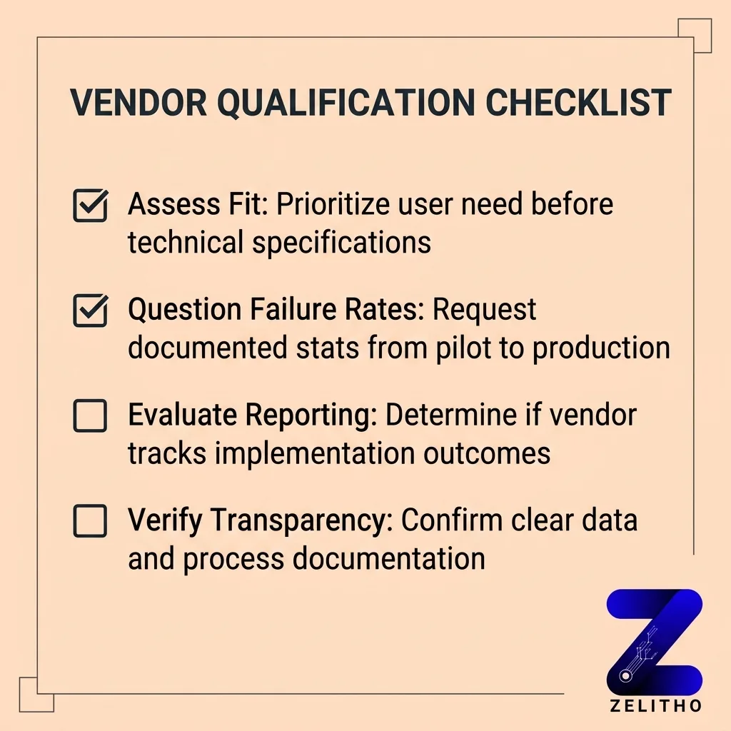 What to Demand from AI Vendors Before You Sign Anything. Vendor Qualification Checklist infographic by zelitho