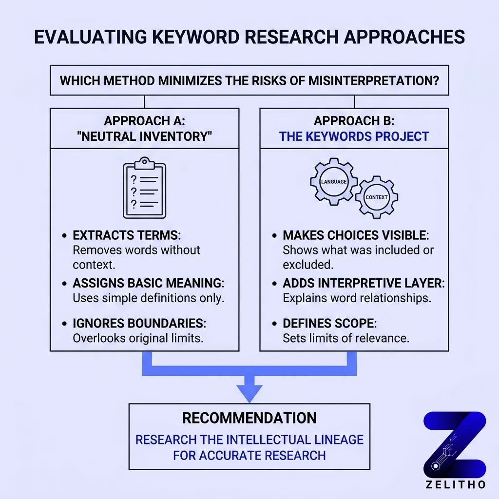 What You Lose When You Treat Word Lists as Neutral Inventories? Which method minimizes the risks of misinterpretation? - Evaluatiing keyword research approaches