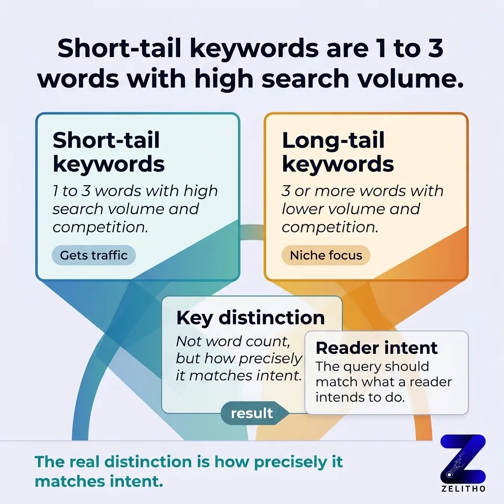 What are long-tail vs short tail keywords? the difference explained with infographic by zelitho