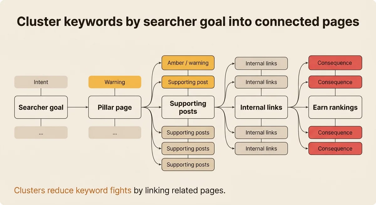 What does it mean to organize keywords into content clusters?