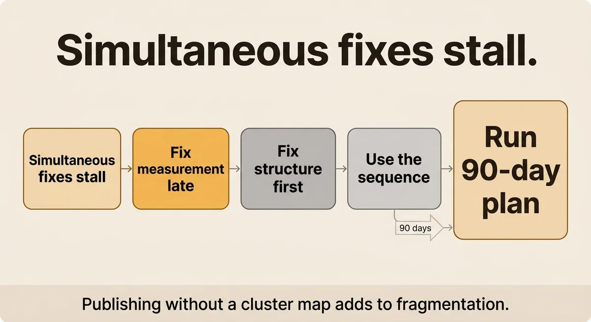 A phased 90-day sequence to move from content chaos to measurable AI citation gains
